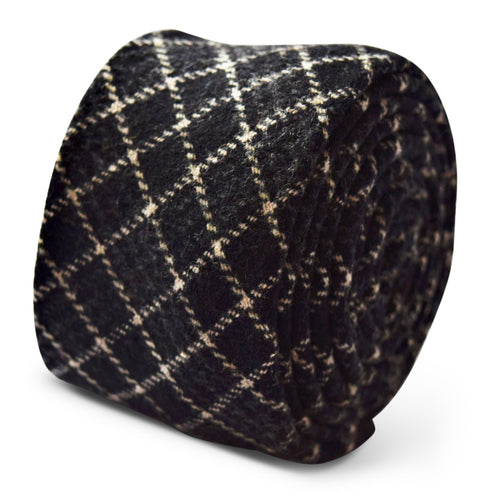 black with cream checked slim wool tie